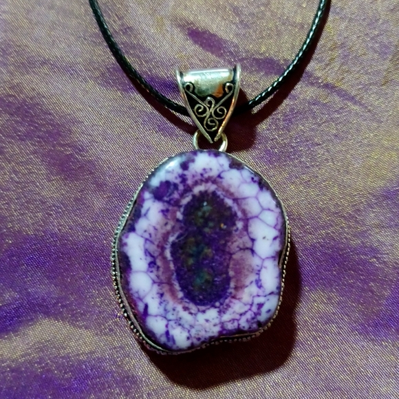 Purple solar agate pendant necklace, handmade jewelry, silver 925, purple eye - Picture 3 of 5